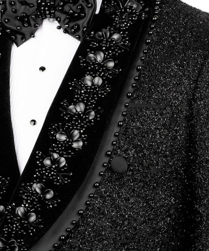 Black Double Breasted Embellished Tuxedo