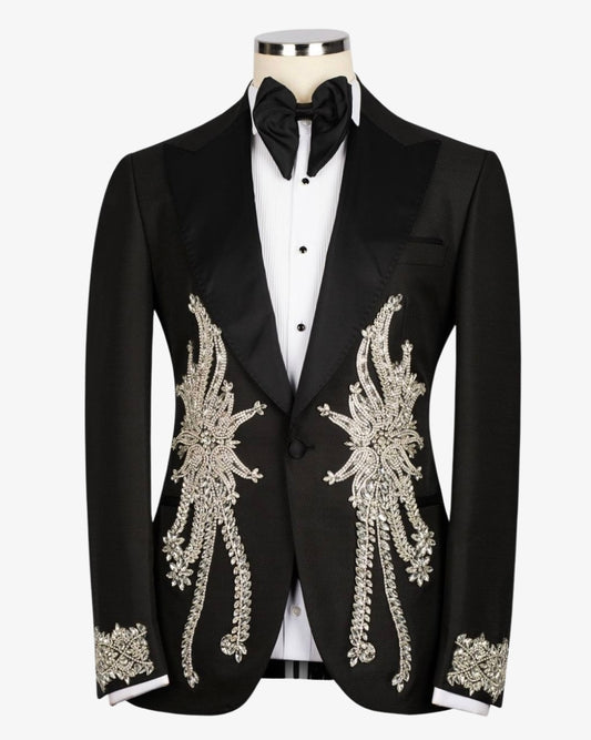 Black Tuxedo With Stones Embroidered