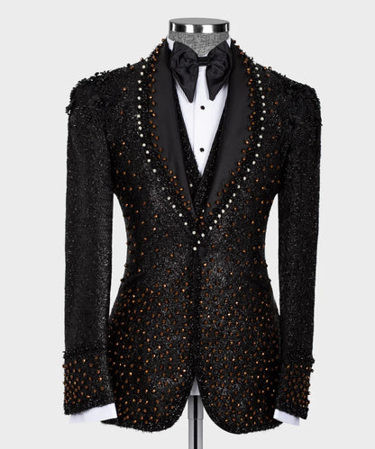 Sparkly Black Tuxedo With Stone Embroidered